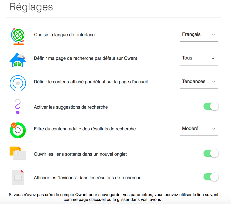 qwant règlage